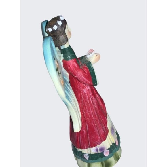 Hand-Painted Polystone Angel Figurine With Floral Details & Vibrant Colors - Picture 6 of 9
